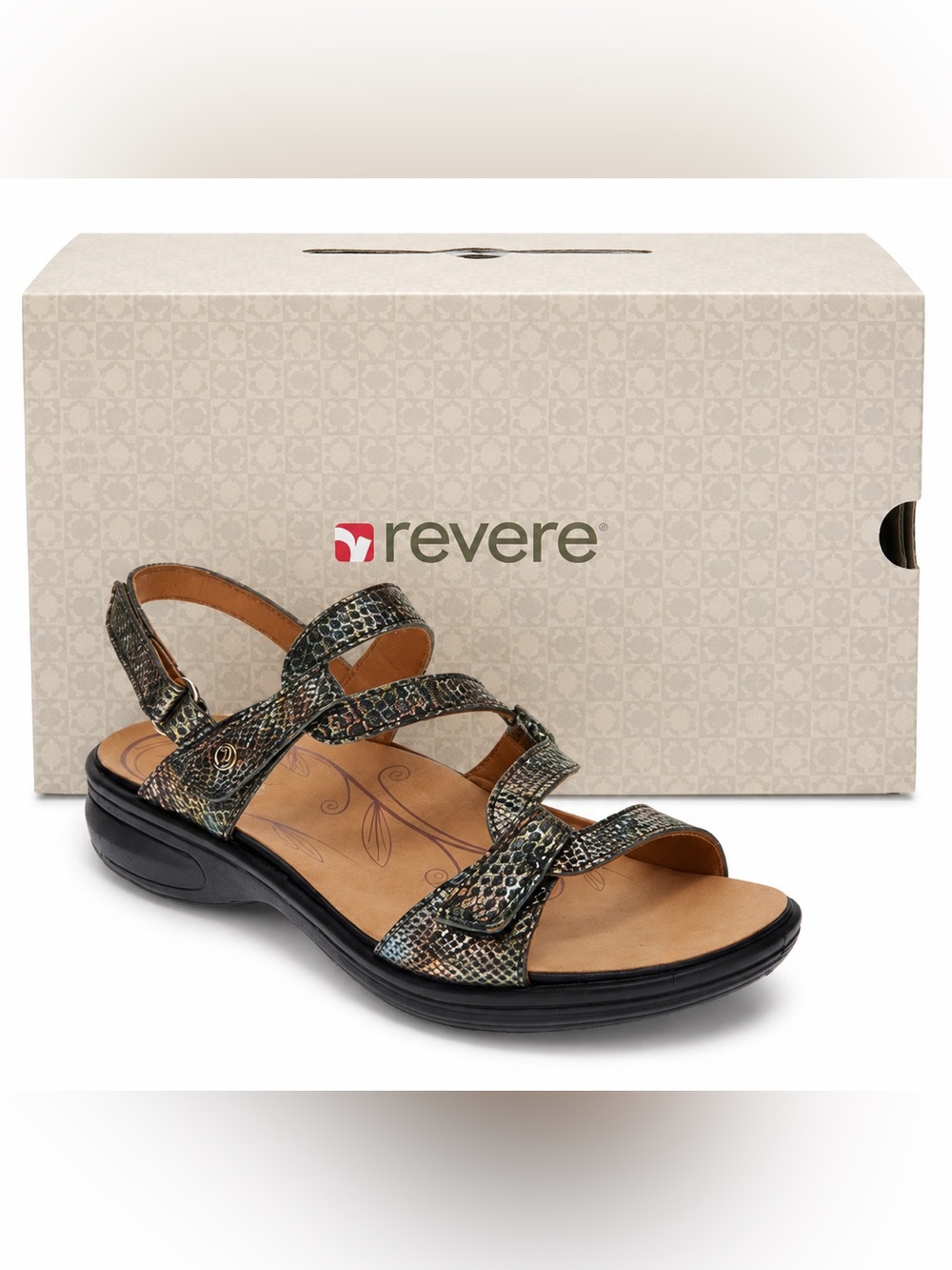 Revere Miami Peacock Python Multicolor Snake-Print Strappy Sandal Orthotic NIB